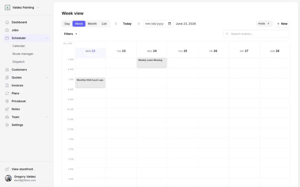 Zoop scheduling calendar with week view and job events