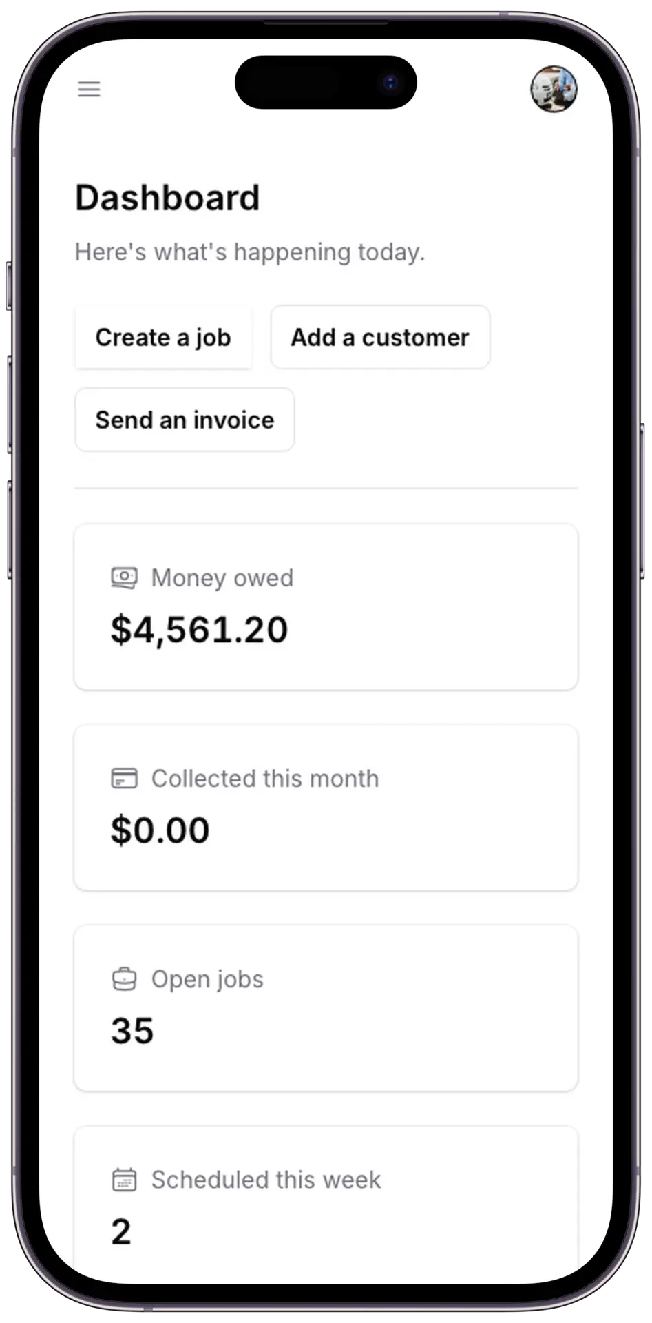 Zoop mobile dashboard shown on an iPhone 14 Pro